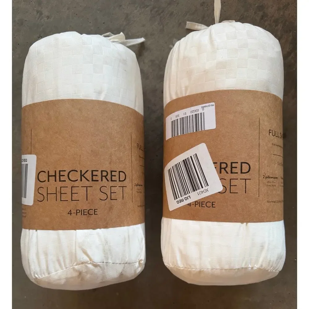 NEW! iEnjoy Home 4PC Checkered Embossed Full Bed Sheet Set in Ivory